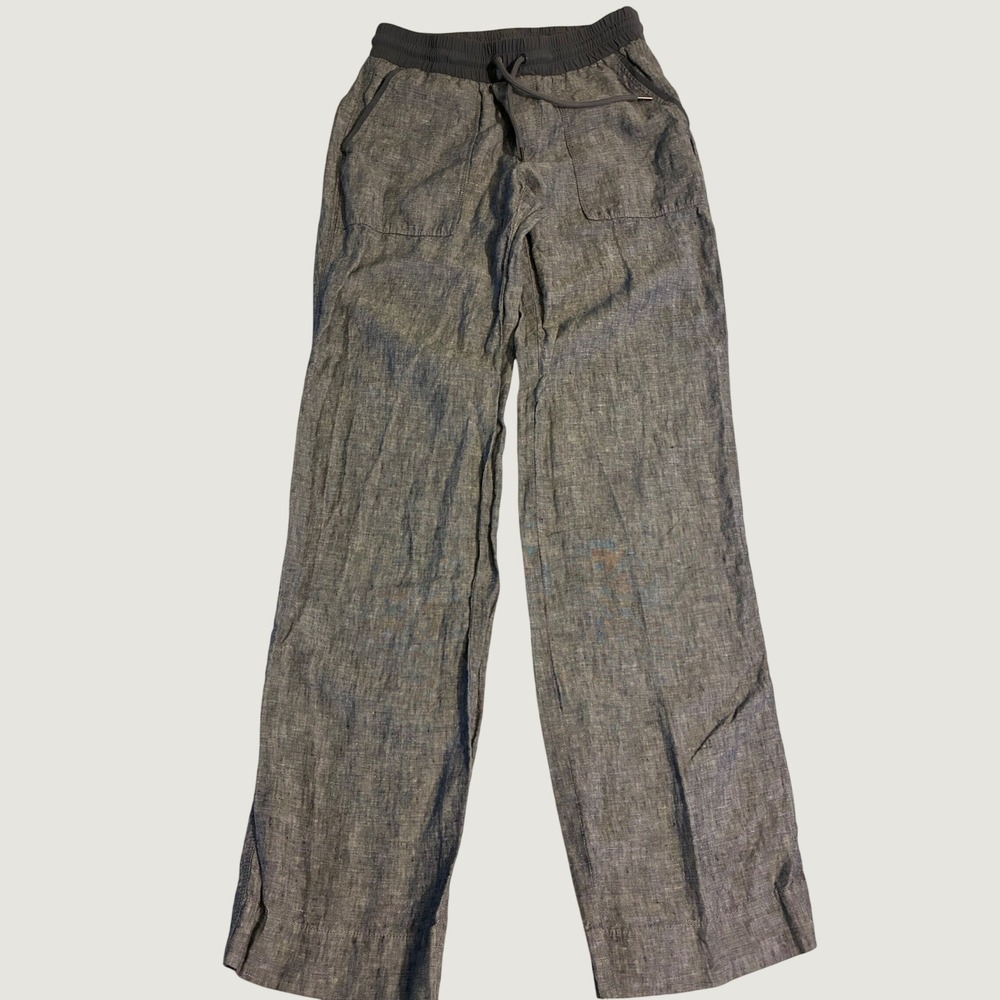 Athleta Women 10 Tall Grey Linen Drawstring Jogger Pants Chambray Pockets